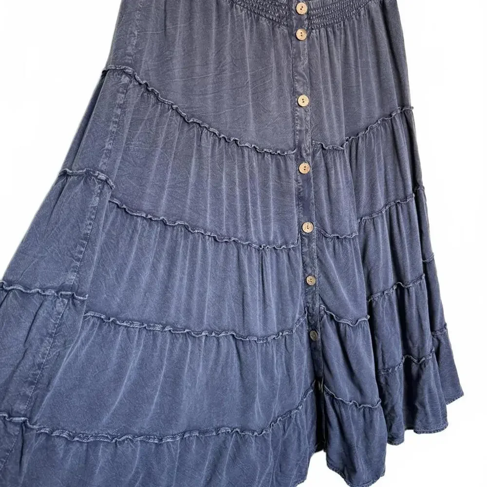 Y2K Navy Blue Tiered‎ Peasant Skirt